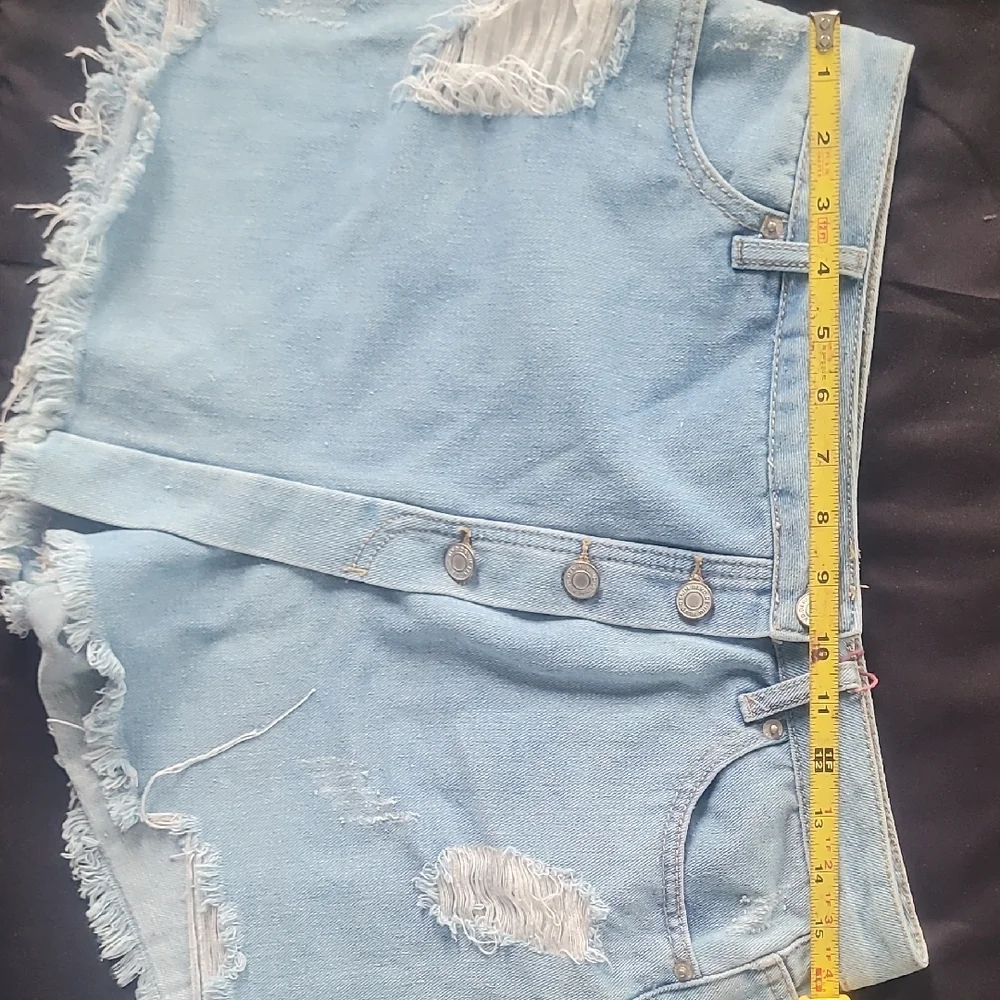 Light Blue Distressed Denim Shorts - Picture 13 of 16